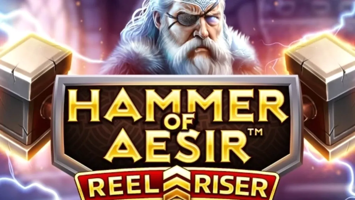 Interface visual do slot Hammer of Aesir com elementos nórdicos e mecânicas de bônus.